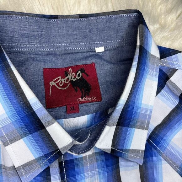 Rodeo Blue plaid pearl snap button down sz XL - Picture 3 of 8